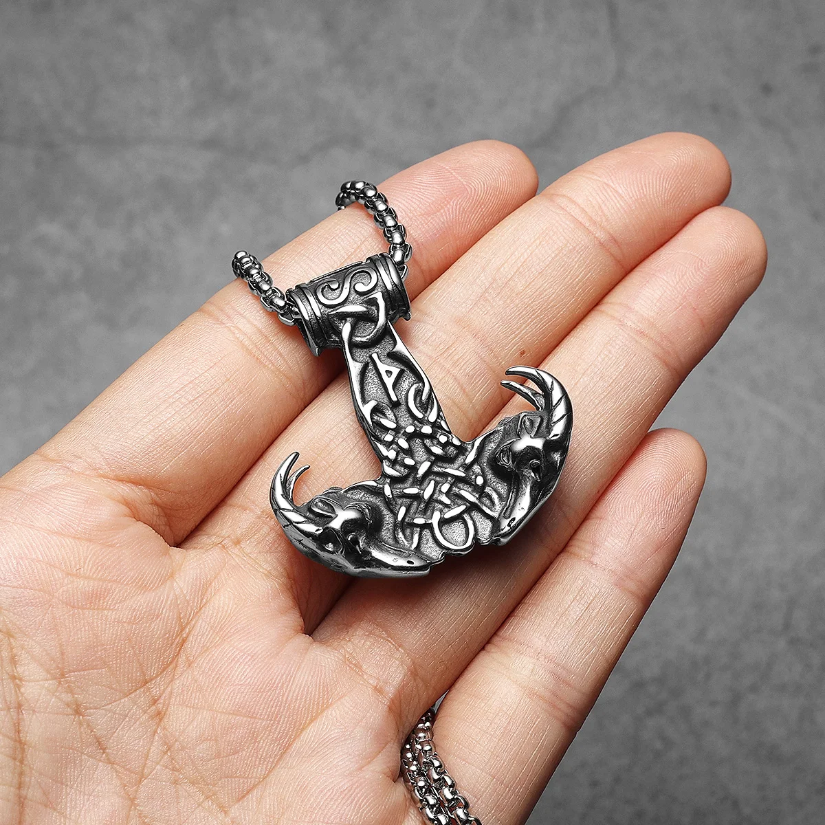Sculpt Rings™ Viking Thor's Mount Pendant – 316L Stainless Steel Norse Wolf Hammer Necklace