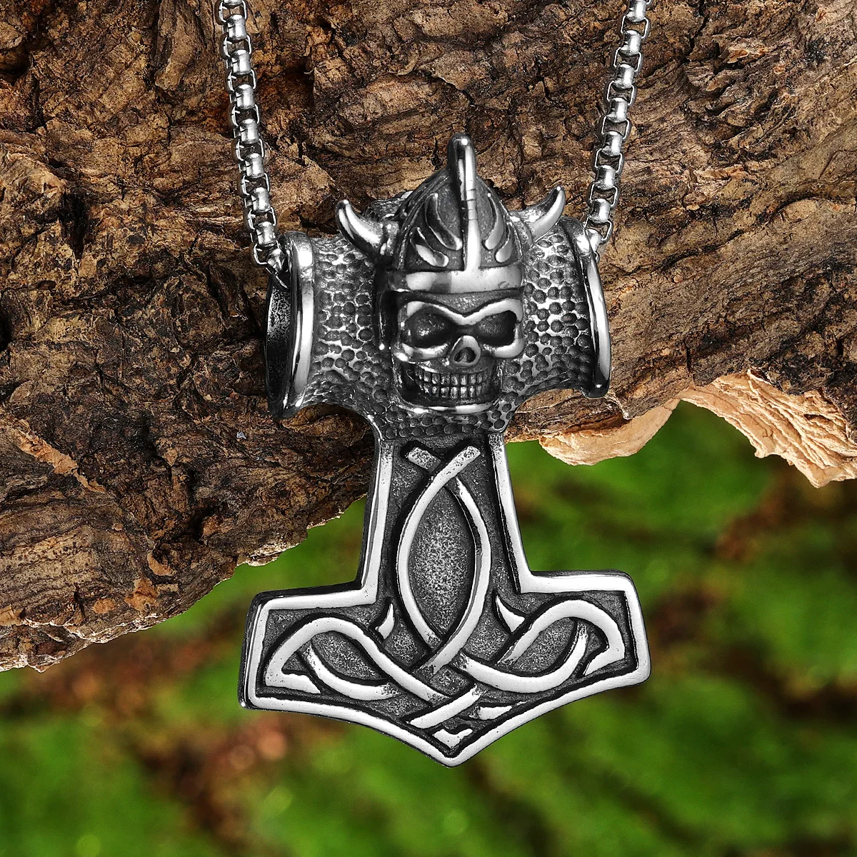 Sculpt Rings™ Viking Skull Hammer Pendant – 316L Stainless Steel Norse Pirate Necklace