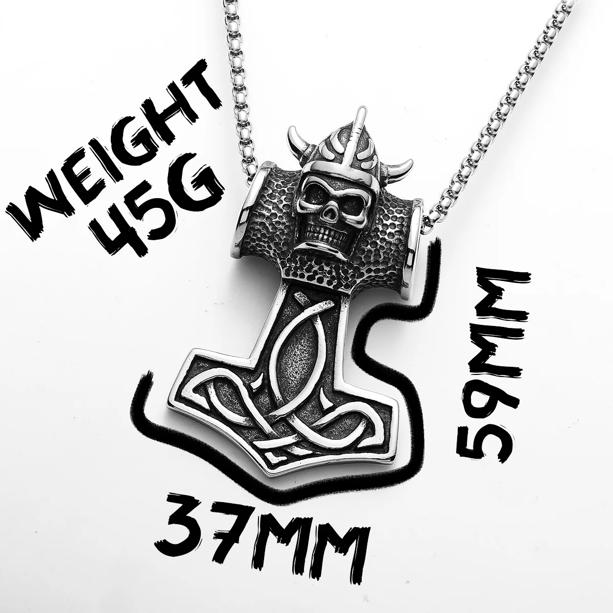 Sculpt Rings™ Viking Skull Hammer Pendant – 316L Stainless Steel Norse Pirate Necklace