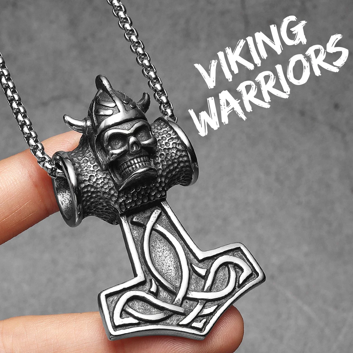Sculpt Rings™ Viking Skull Hammer Pendant – 316L Stainless Steel Norse Pirate Necklace