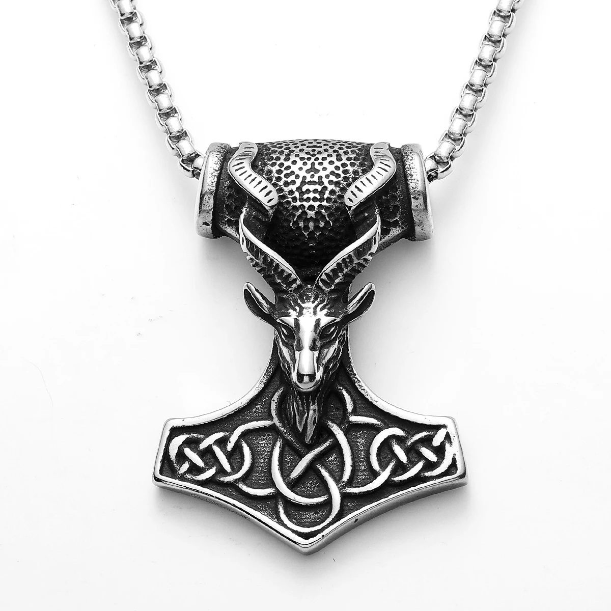 Sculpt Rings™ Thor’s Mount Tanngrisnir Pendant – 316L Stainless Steel Goat Head Viking Hammer Necklace