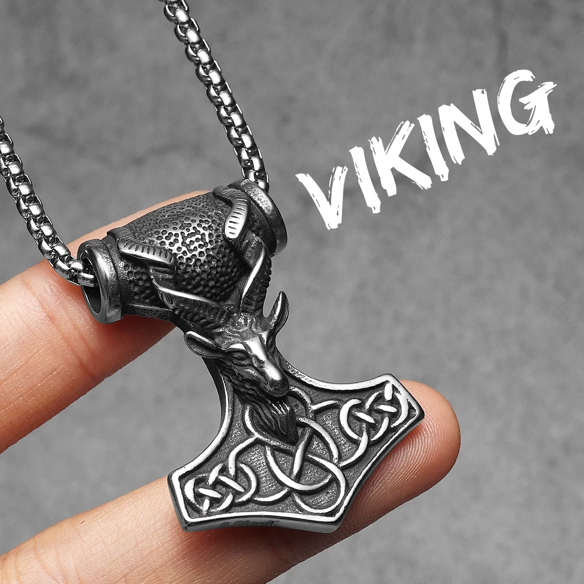 Sculpt Rings™ Thor’s Mount Tanngrisnir Pendant – 316L Stainless Steel Goat Head Viking Hammer Necklace