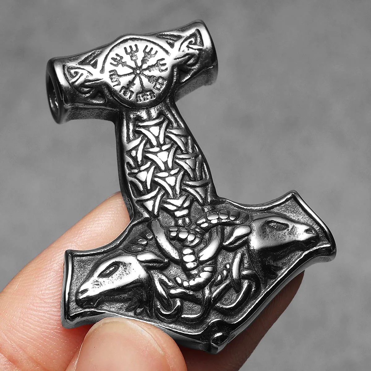 Sculpt Rings™ Tanngrisnir Viking Hammer Pendant – 316L Stainless Steel Thor’s Goat Necklace with Norse Symbols
