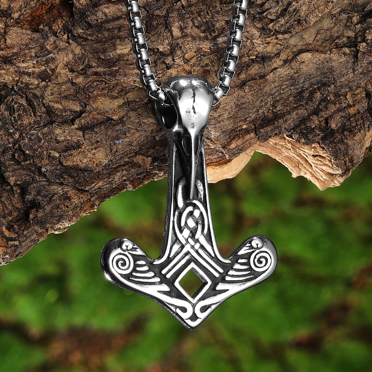 Sculpt Rings™ Viking Crow Hammer Pendant – 316L Stainless Steel Norse Mjölnir Necklace