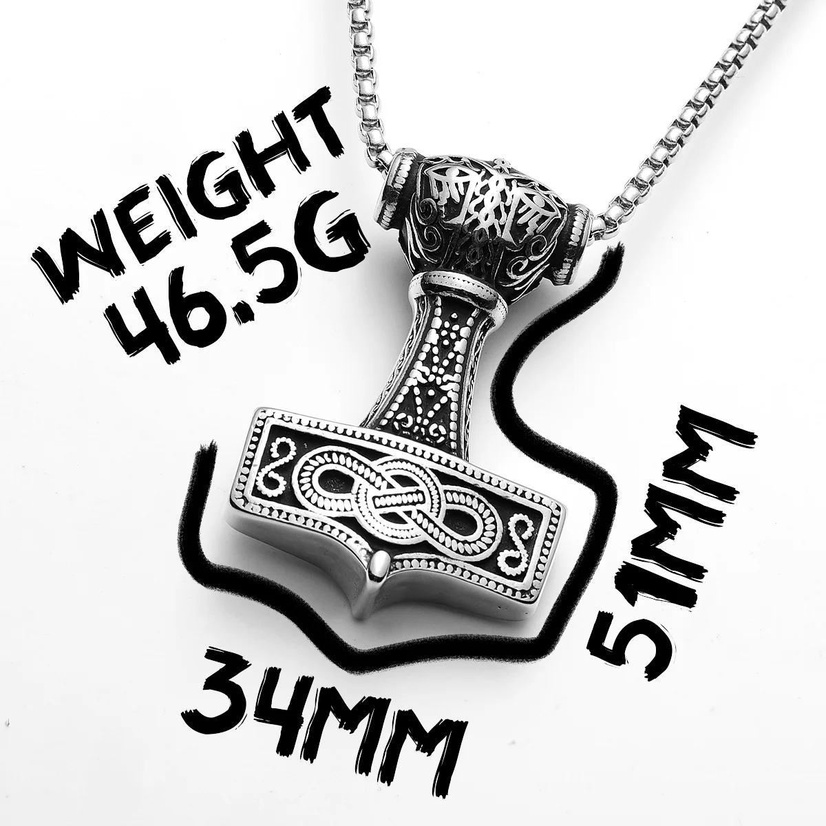 Sculpt Rings™ Heavy Norse Knot Thor’s Hammer Pendant – 316L Stainless Steel Mjölnir Necklace