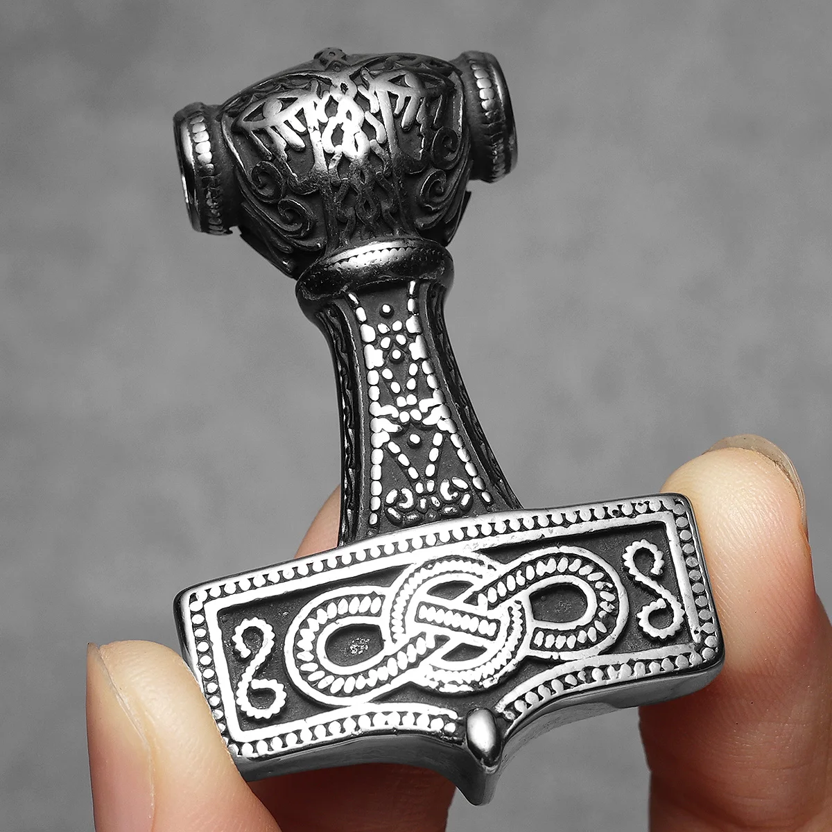 Sculpt Rings™ Heavy Norse Knot Thor’s Hammer Pendant – 316L Stainless Steel Mjölnir Necklace