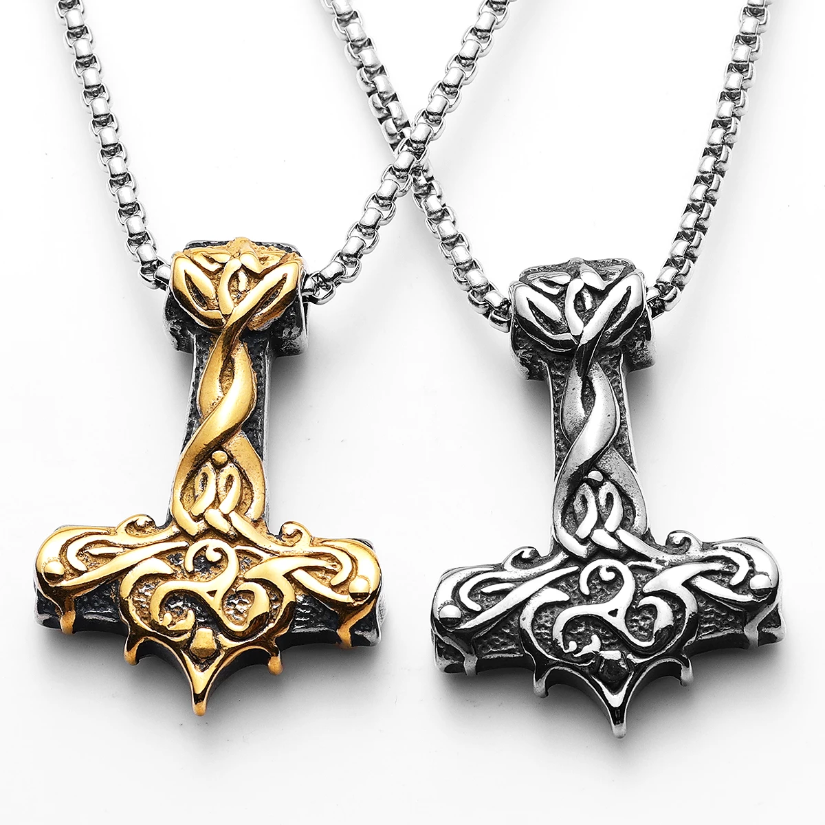Sculpt Rings™ Viking Carved Thor's Hammer Necklace – 316L Stainless Steel Pendant