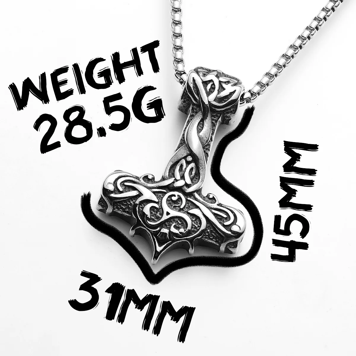 Sculpt Rings™ Viking Carved Thor's Hammer Necklace – 316L Stainless Steel Pendant
