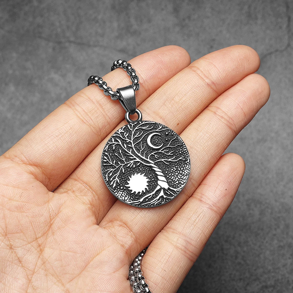 Viking Sun & Moon Tree of Life Pendant – Sculpt Rings™ | 316L Stainless Steel Norse Amulet Necklace