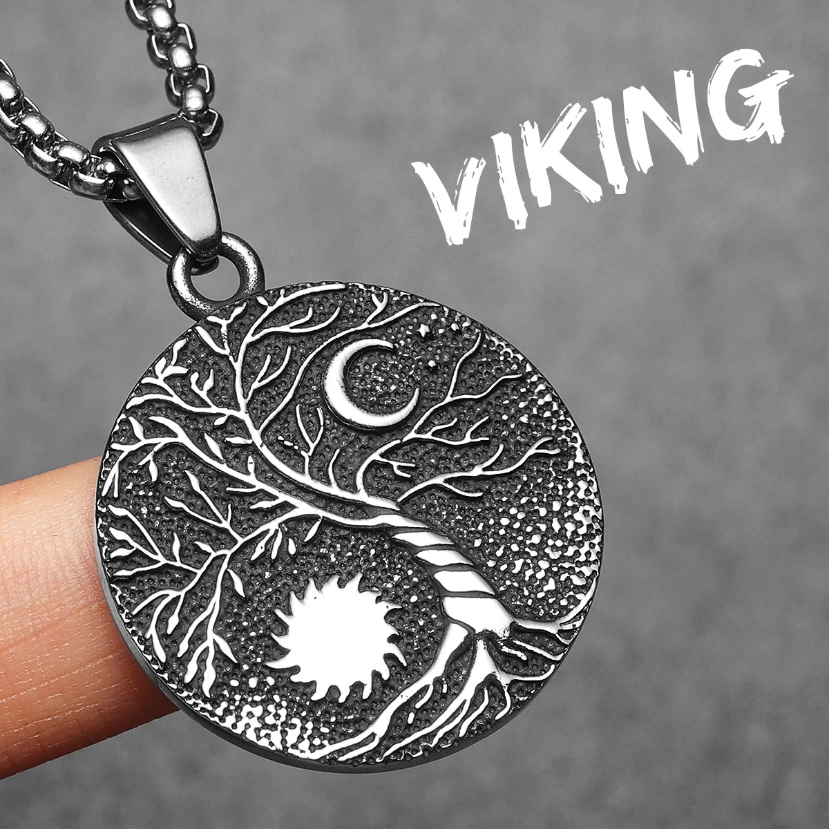 Viking Sun & Moon Tree of Life Pendant – Sculpt Rings™ | 316L Stainless Steel Norse Amulet Necklace