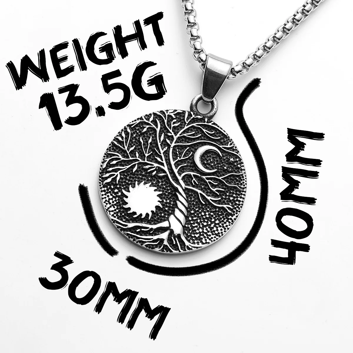 Viking Sun & Moon Tree of Life Pendant – Sculpt Rings™ | 316L Stainless Steel Norse Amulet Necklace