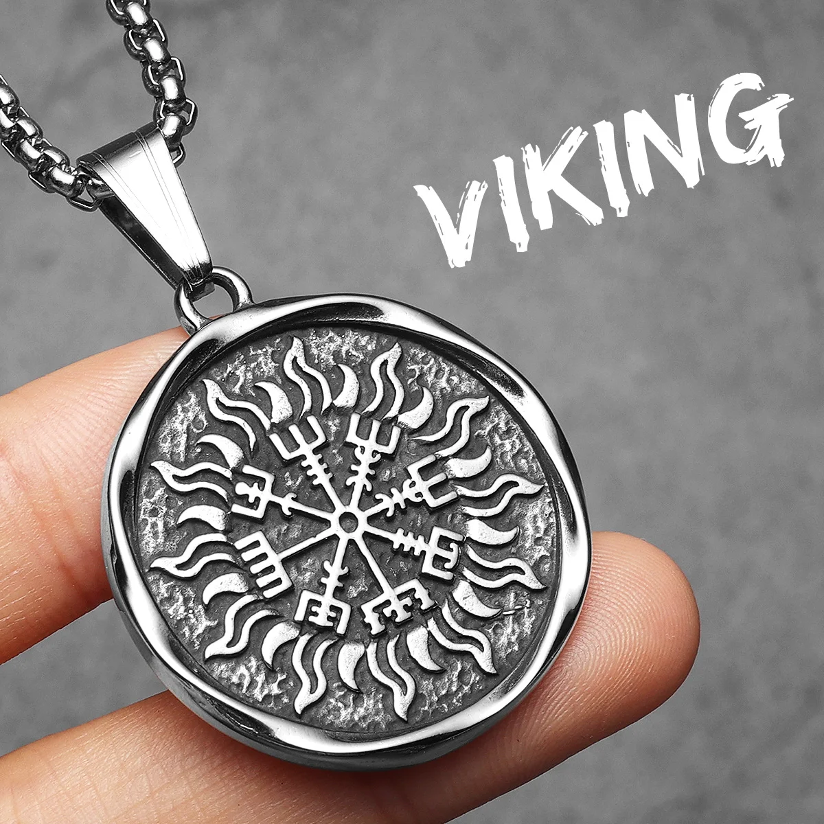 Viking Flame Compass Pendant – Sculpt Rings™ | 316L Stainless Steel Norse Necklace