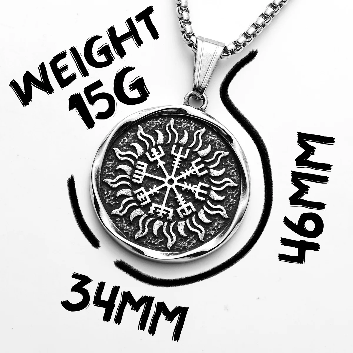 Viking Flame Compass Pendant – Sculpt Rings™ | 316L Stainless Steel Norse Necklace