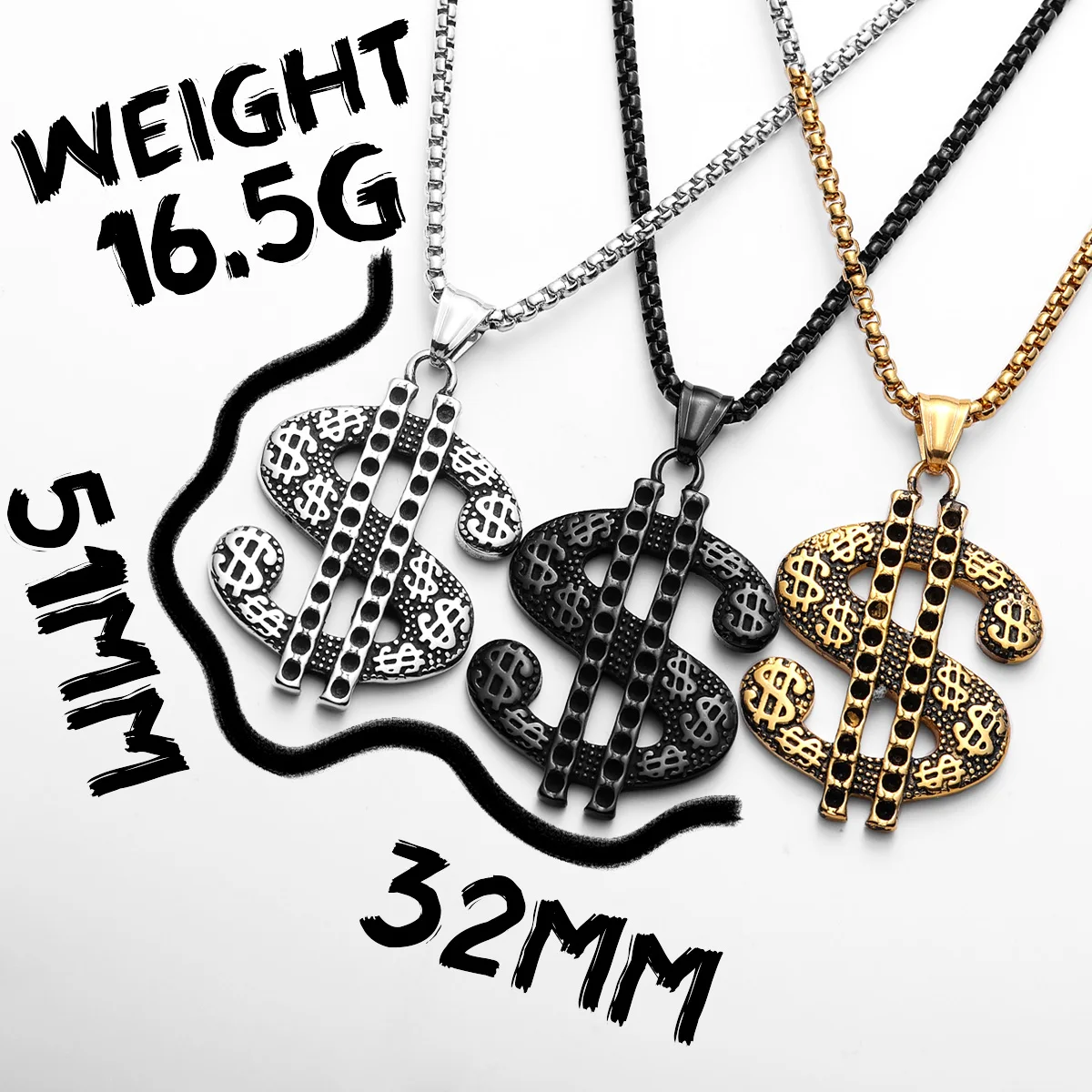 Sculpt Rings™ Dollar Sign Pendant Necklace – 316L Stainless Steel Hip Hop Streetwear Jewelry