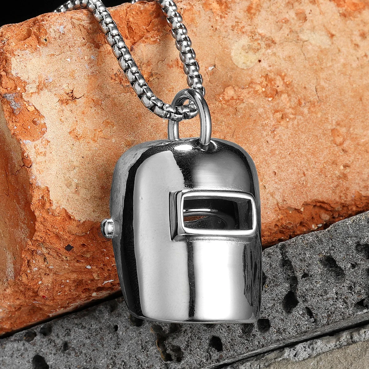 Welding Mask Pendant Necklace | Stainless Steel Punk Jewelry