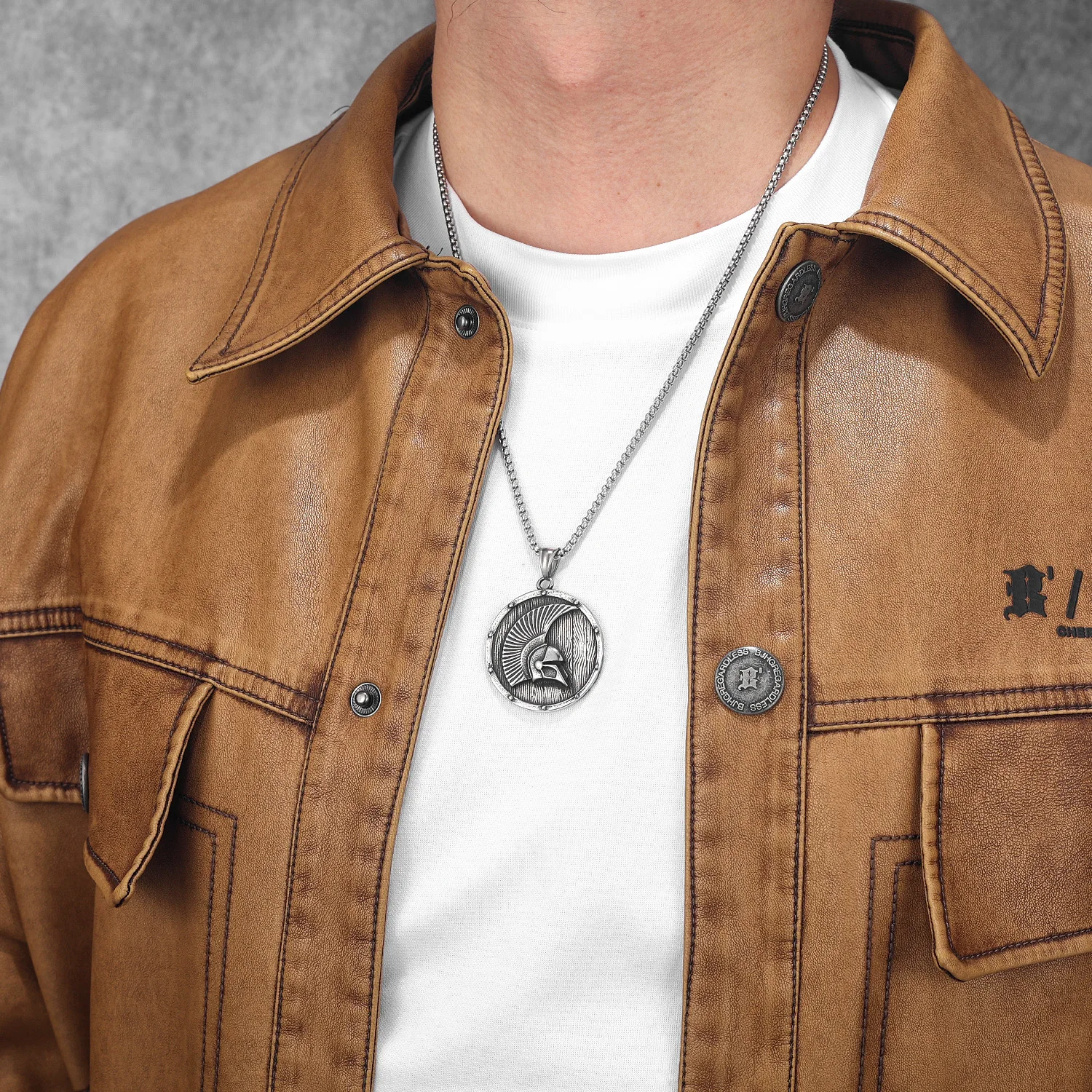 Spartan Helmet Shield Pendant | Stainless Steel Warrior Necklace