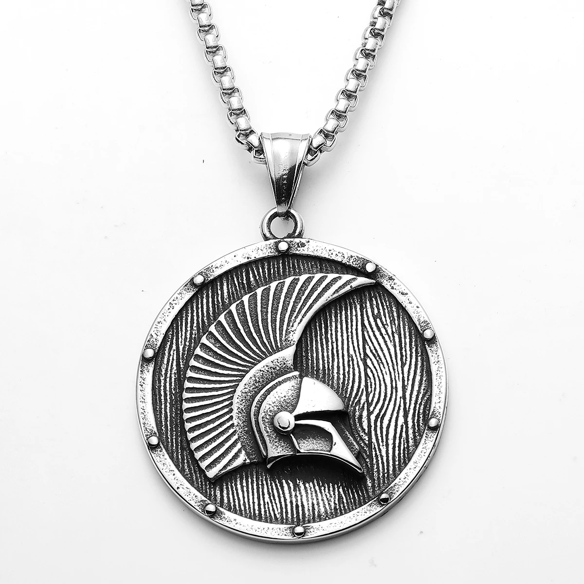 Spartan Helmet Shield Pendant | Stainless Steel Warrior Necklace