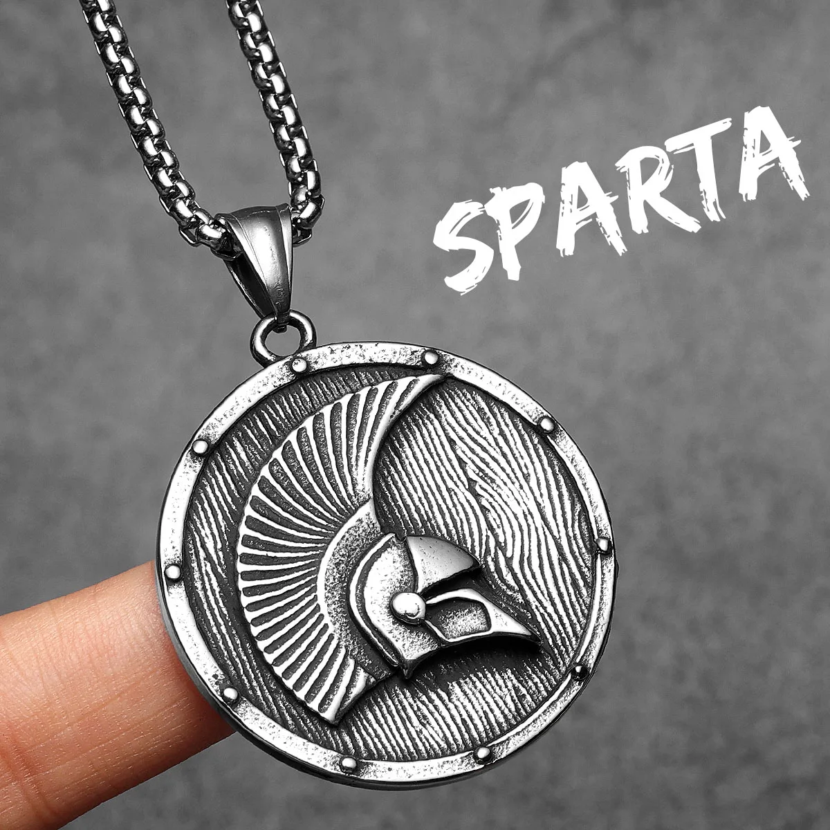 Spartan Helmet Shield Pendant | Stainless Steel Warrior Necklace