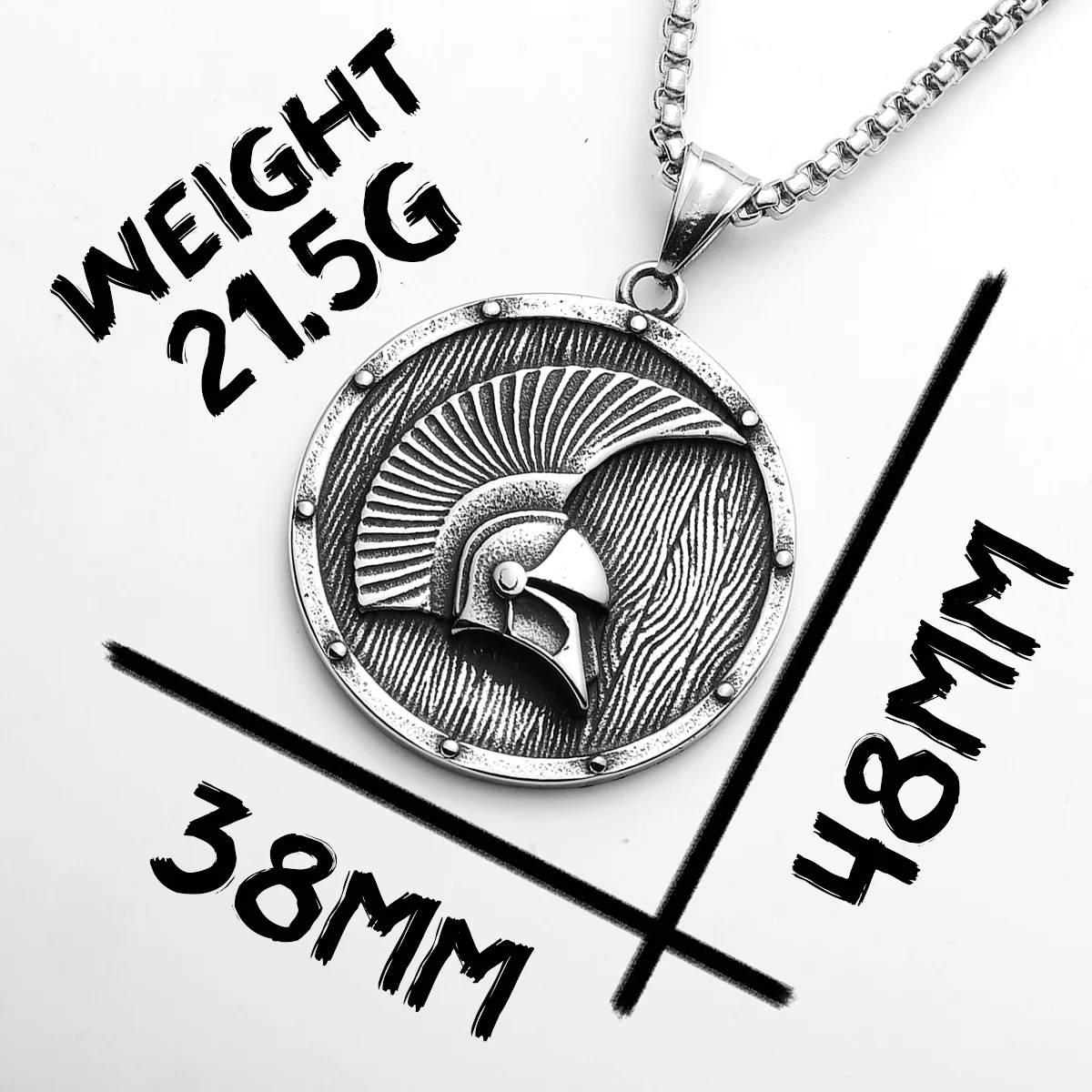 Spartan Helmet Shield Pendant | Stainless Steel Warrior Necklace