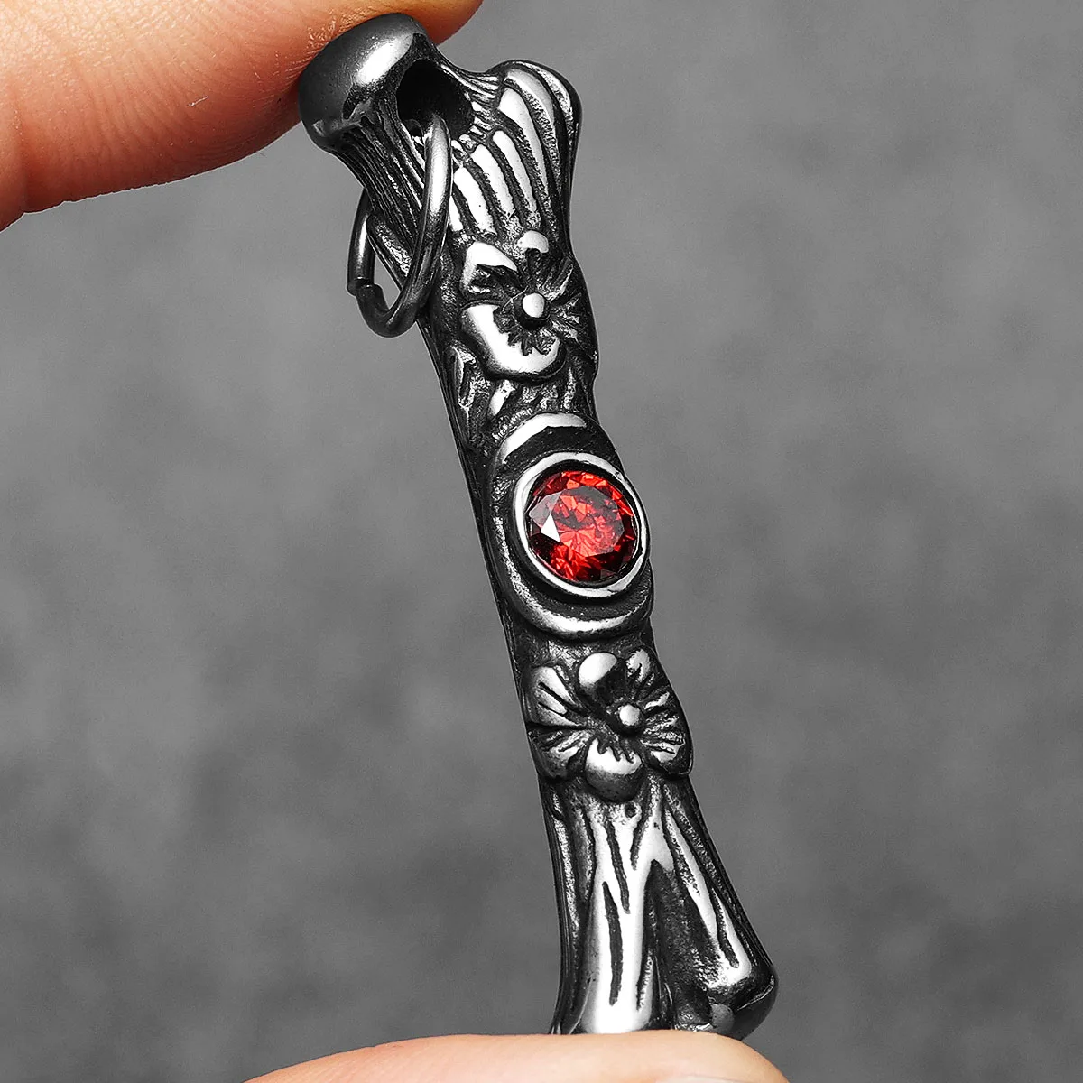 Sculpt Rings™ Bone Carving Pendant | Stainless Steel Gothic Ruby Necklace