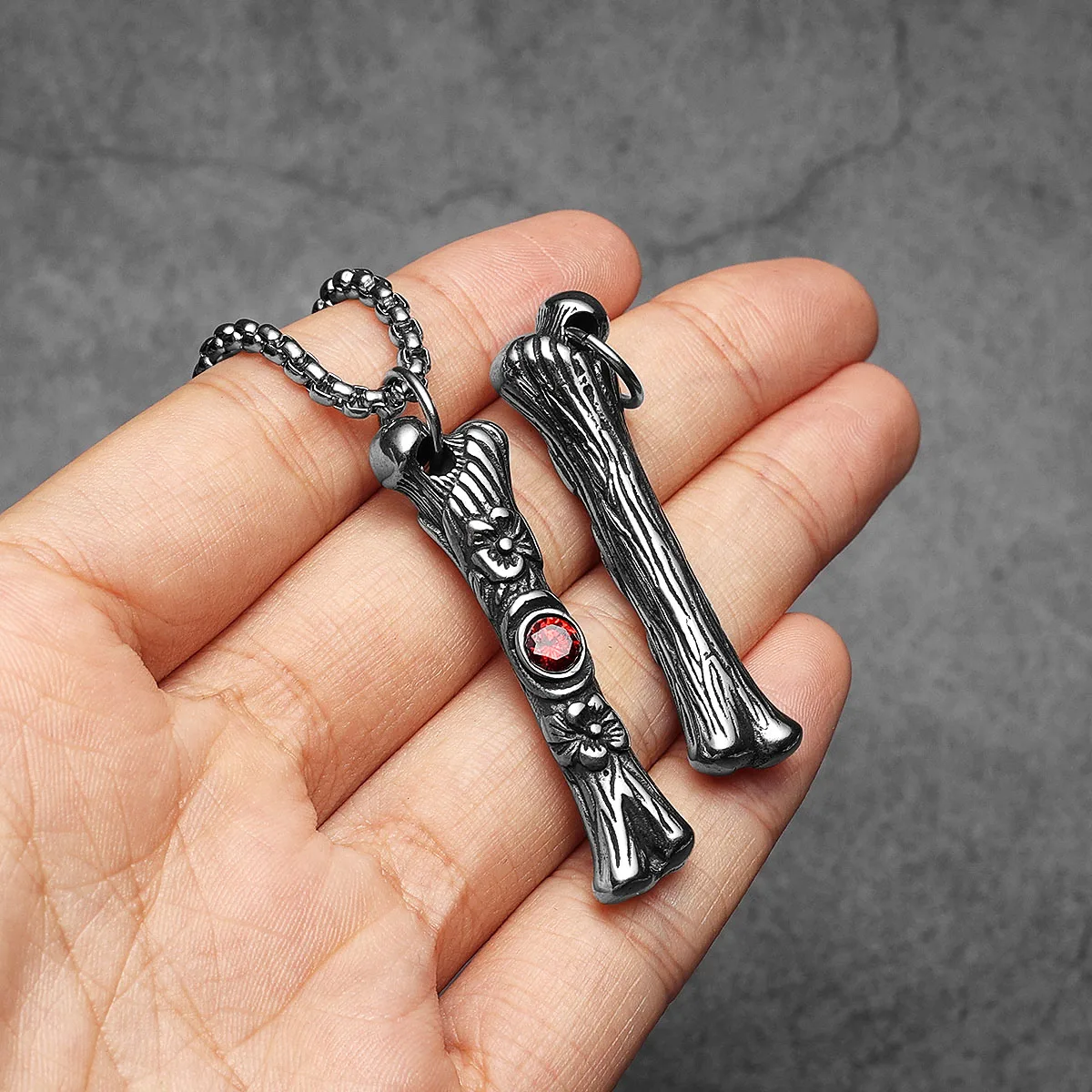 Sculpt Rings™ Bone Carving Pendant | Stainless Steel Gothic Ruby Necklace