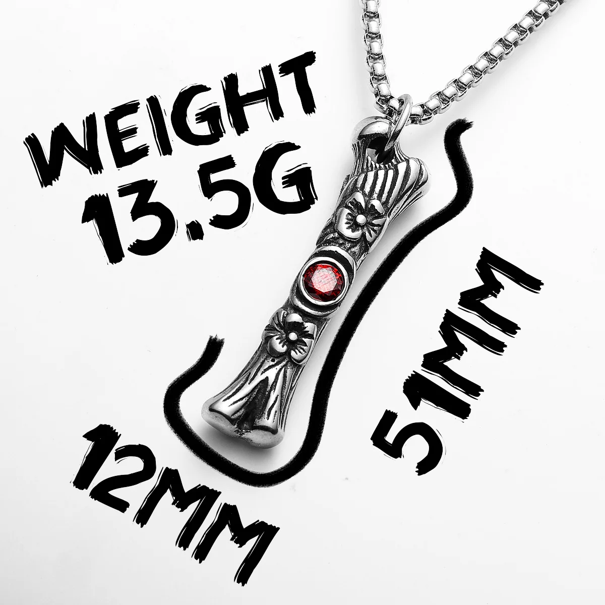 Sculpt Rings™ Bone Carving Pendant | Stainless Steel Gothic Ruby Necklace