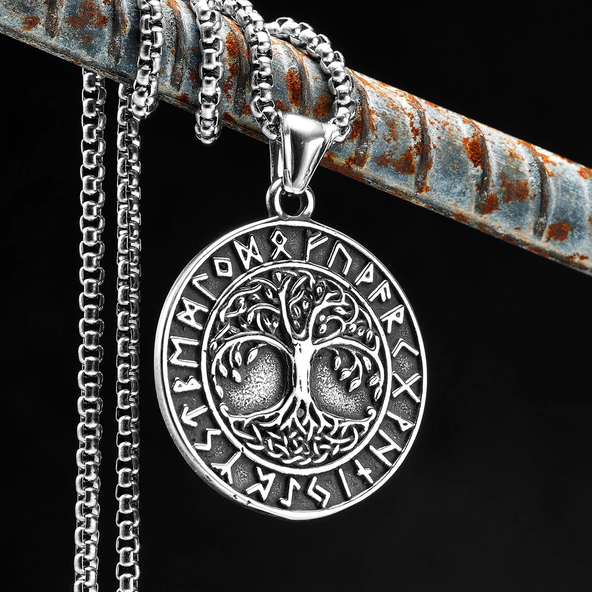 Sculpt Rings™ Tree of Life Viking Pendant with Rune Circle
