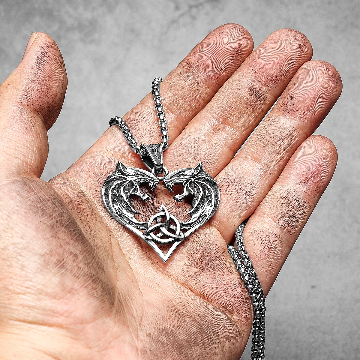 Sculpt Rings™ Viking Wolf Heart Pendant with Celtic Knot