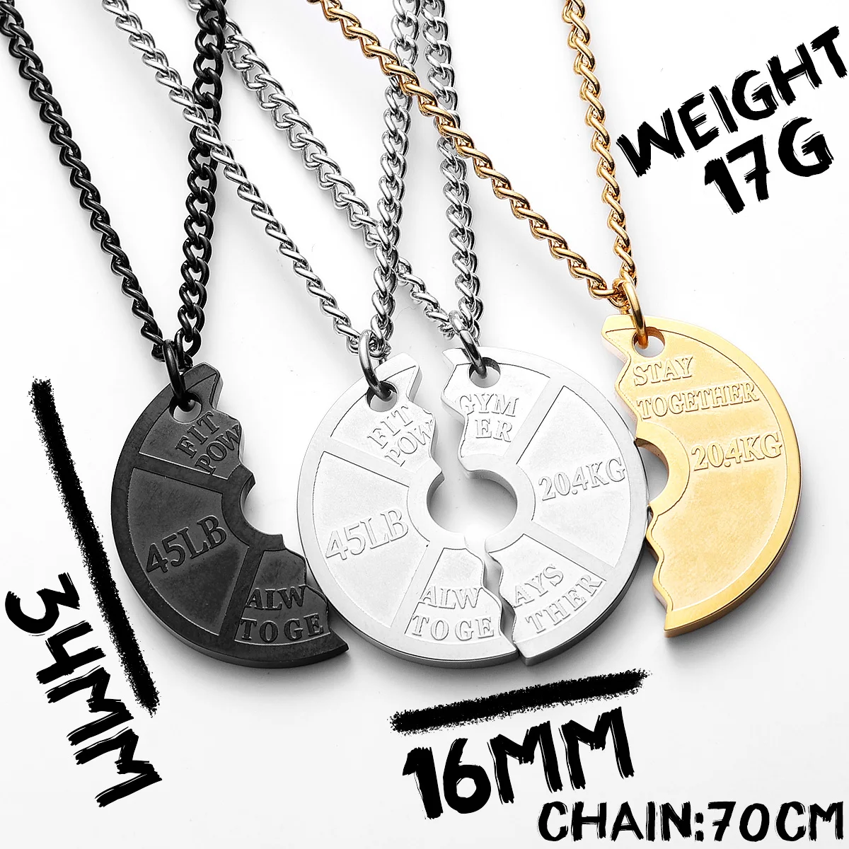 Sculpt Rings™ Couple Fitness Dumbbell Pendant Necklace – 17g Stainless Steel