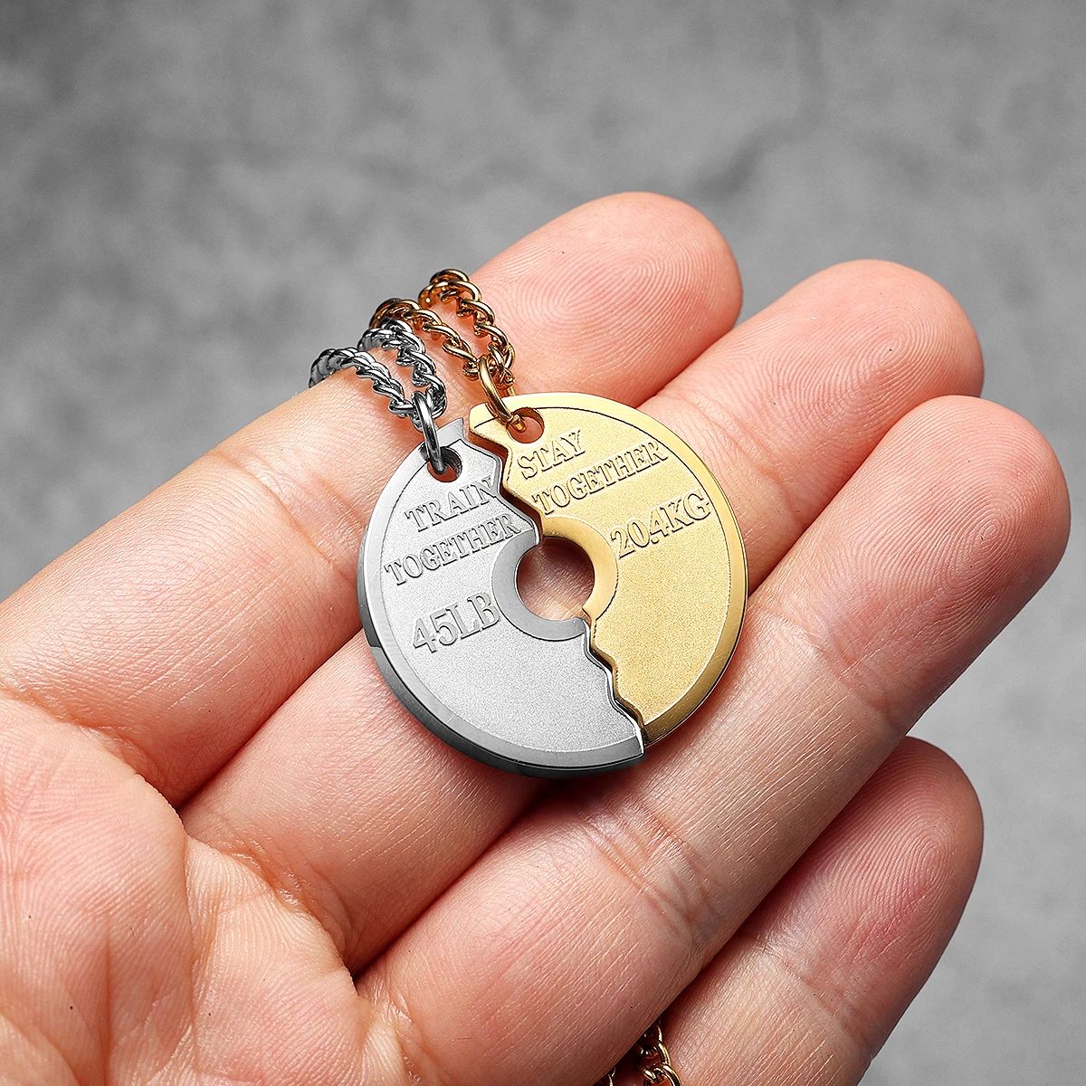 Sculpt Rings™ Couple Fitness Dumbbell Pendant Necklace – 17g Stainless Steel
