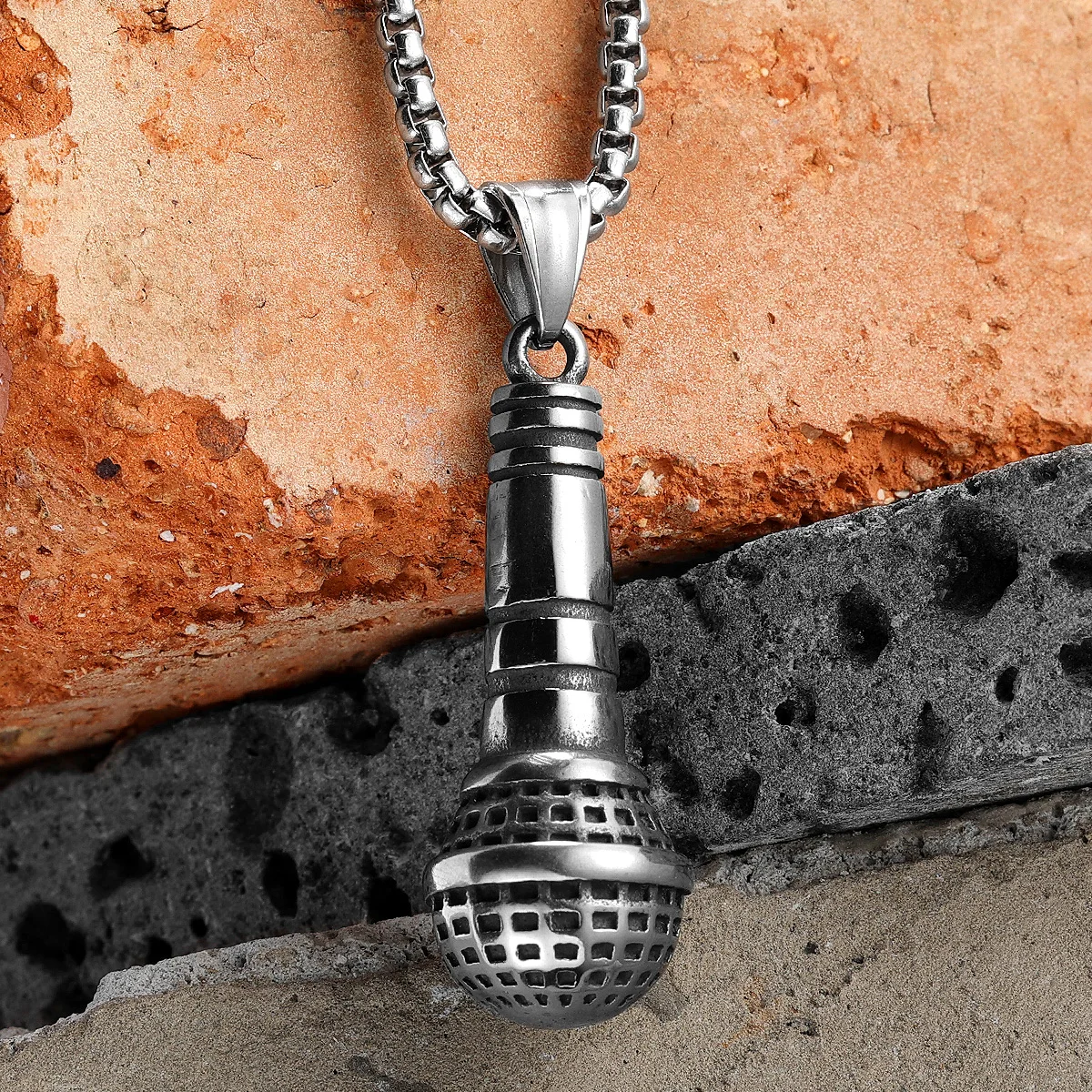 Sculpt Rings™ Microphone Pendant – Stainless Steel Necklace for Music Lovers