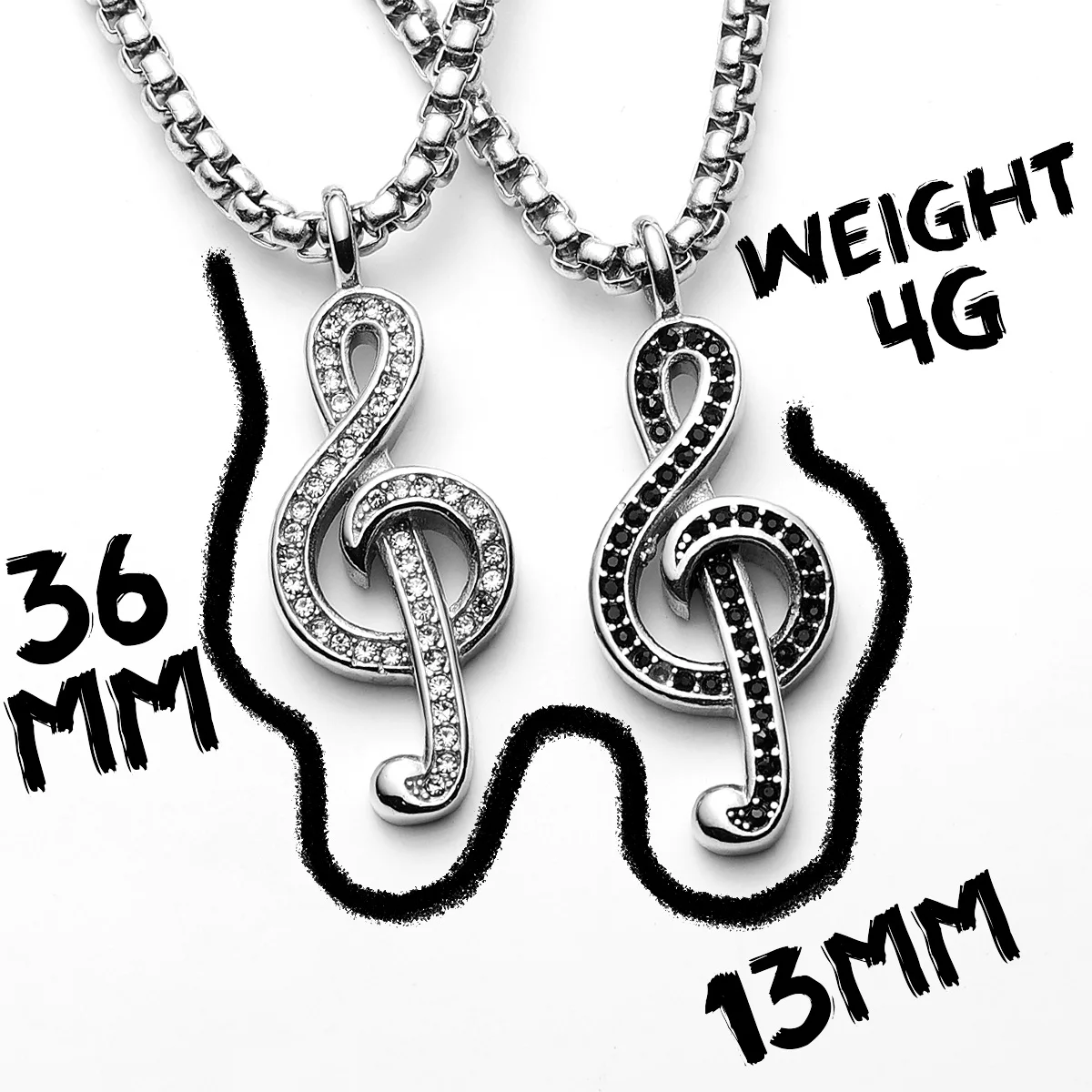 Sculpt Rings™ Musical Note Pendant – Stainless Steel Necklace with Gemstones