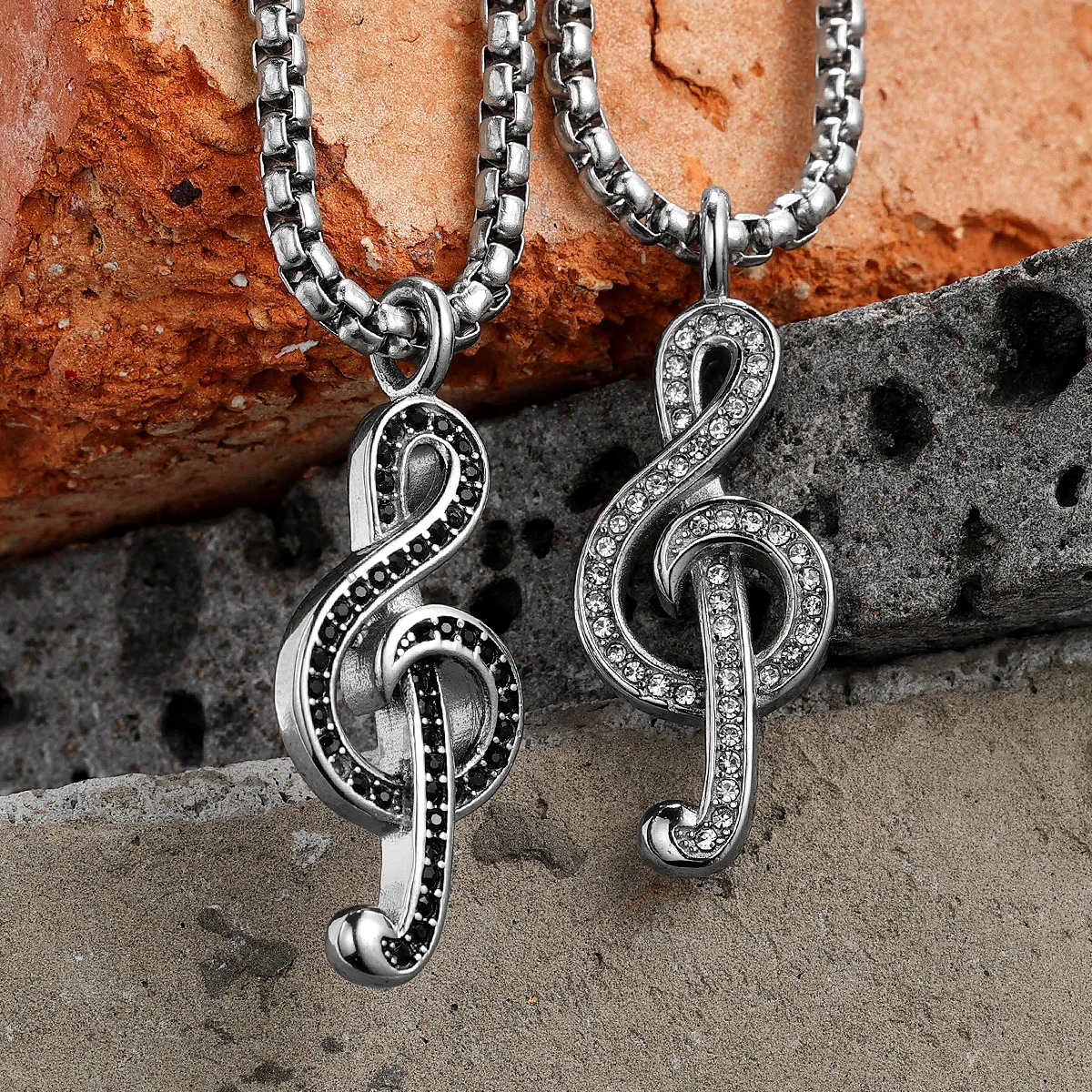 Sculpt Rings™ Musical Note Pendant – Stainless Steel Necklace with Gemstones