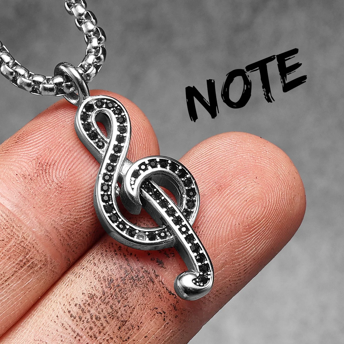 Sculpt Rings™ Musical Note Pendant – Stainless Steel Necklace with Gemstones