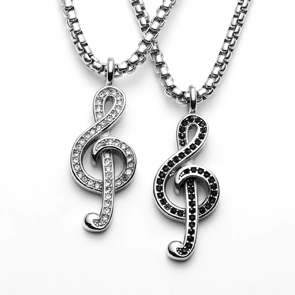 Sculpt Rings™ Musical Note Pendant – Stainless Steel Necklace with Gemstones
