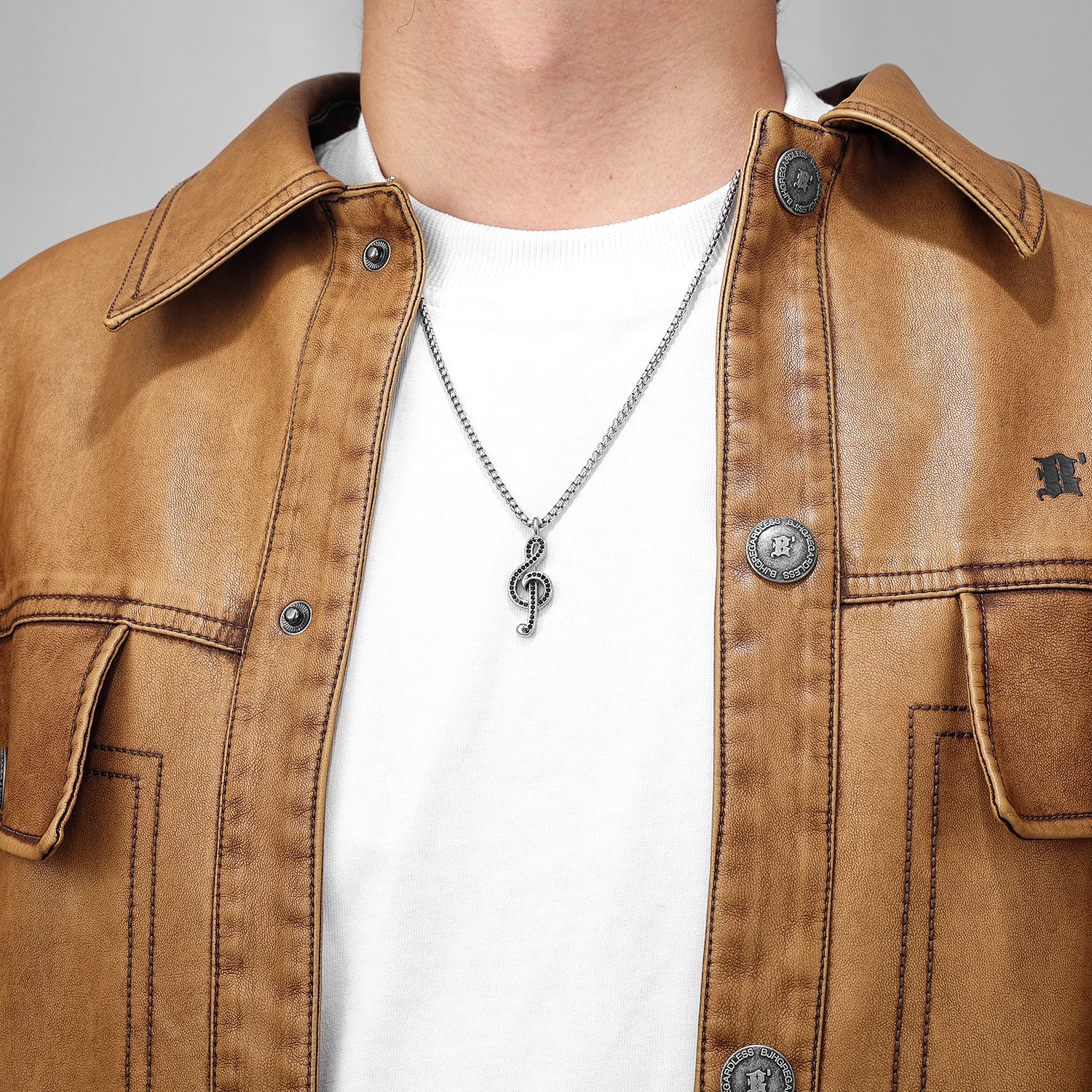 Sculpt Rings™ Musical Note Pendant – Stainless Steel Necklace with Gemstones