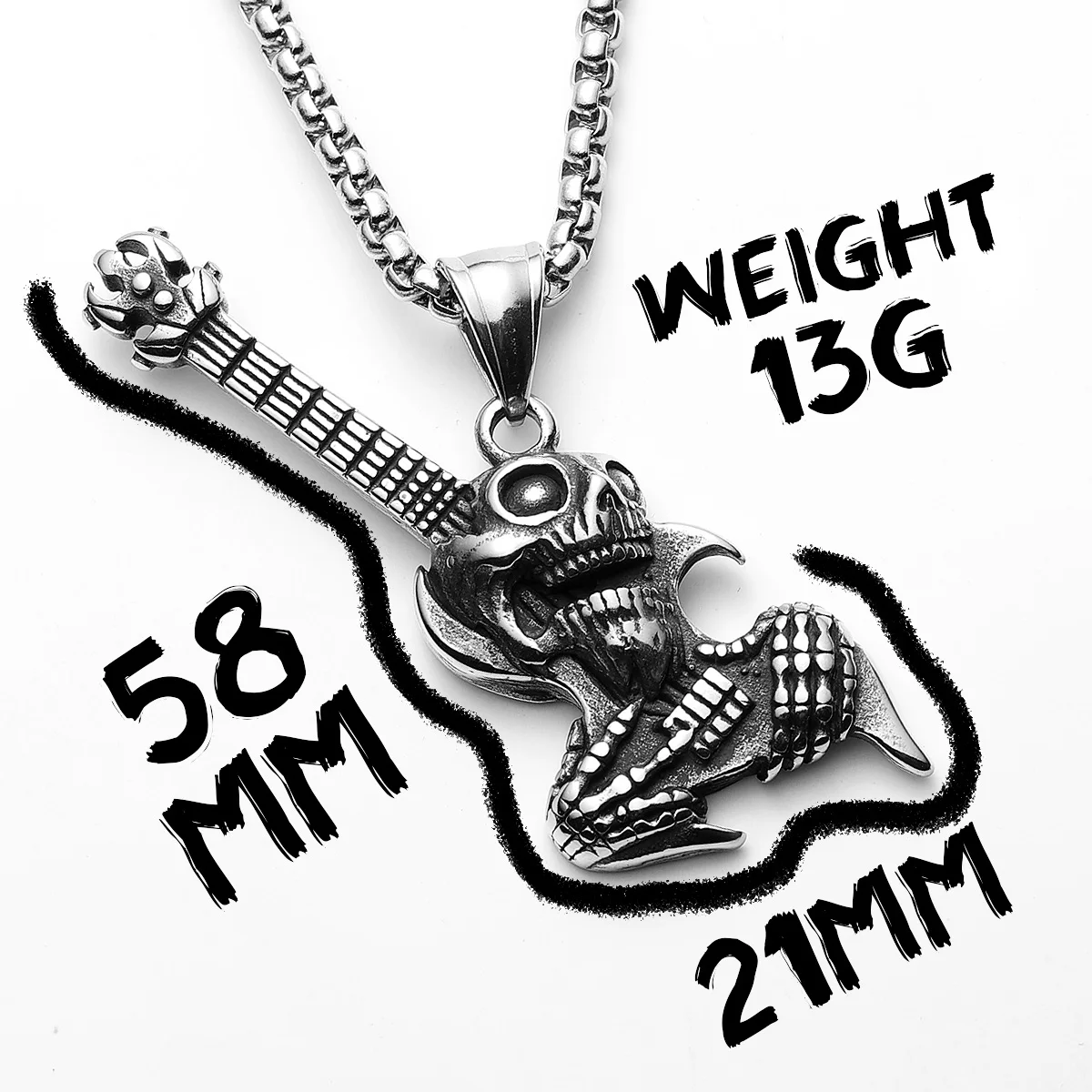 Sculpt Rings™ Skull Guitar Pendant Stainless Steel Necklace