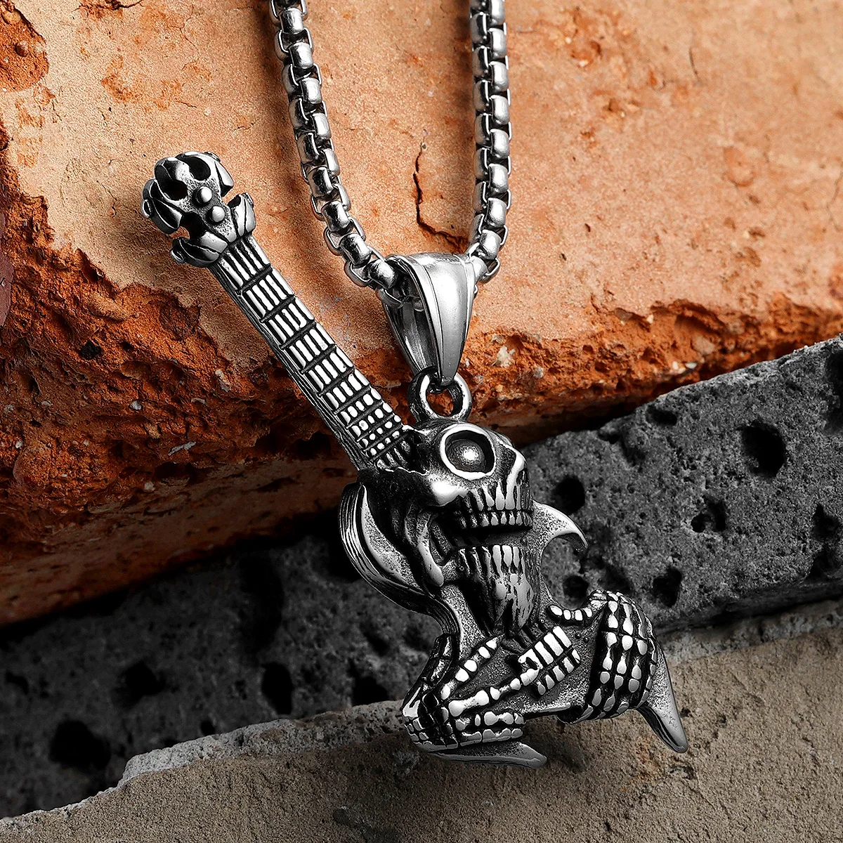 Sculpt Rings™ Skull Guitar Pendant Stainless Steel Necklace