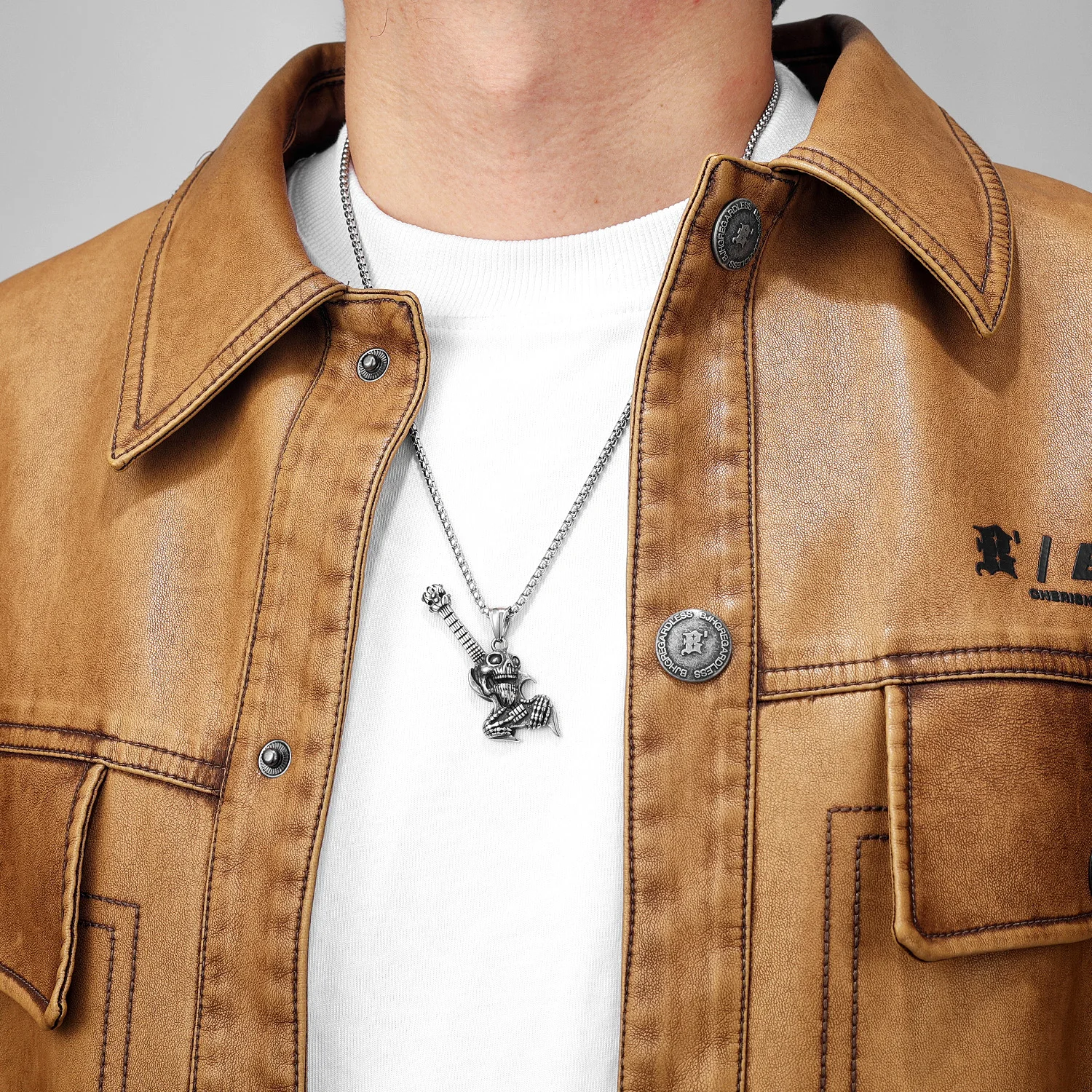 Sculpt Rings™ Skull Guitar Pendant Stainless Steel Necklace