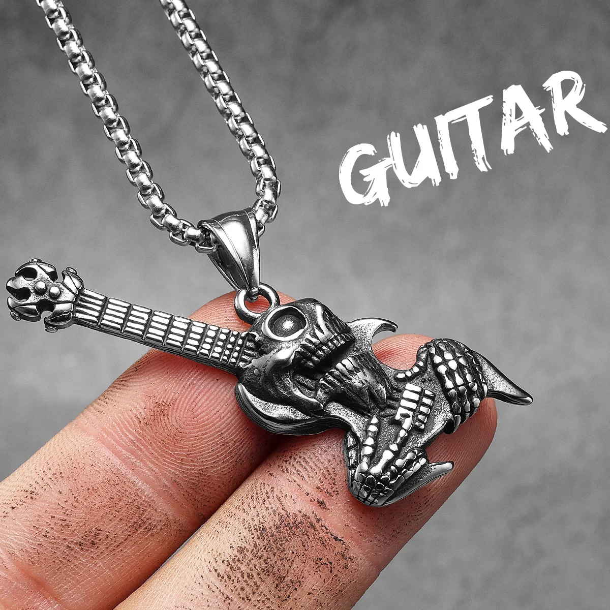 Sculpt Rings™ Skull Guitar Pendant Stainless Steel Necklace