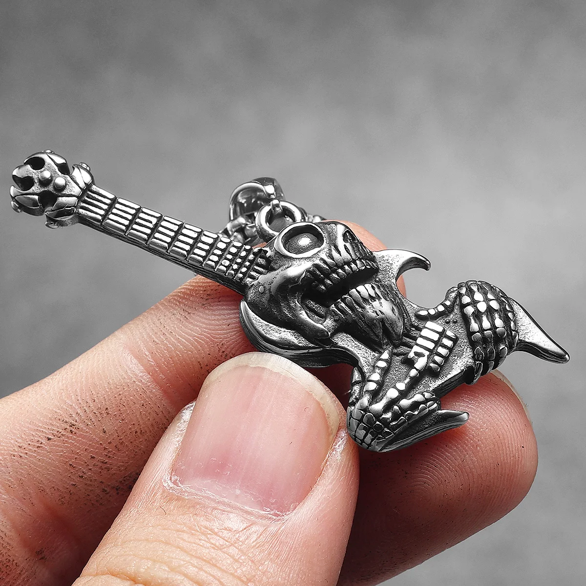 Sculpt Rings™ Skull Guitar Pendant Stainless Steel Necklace