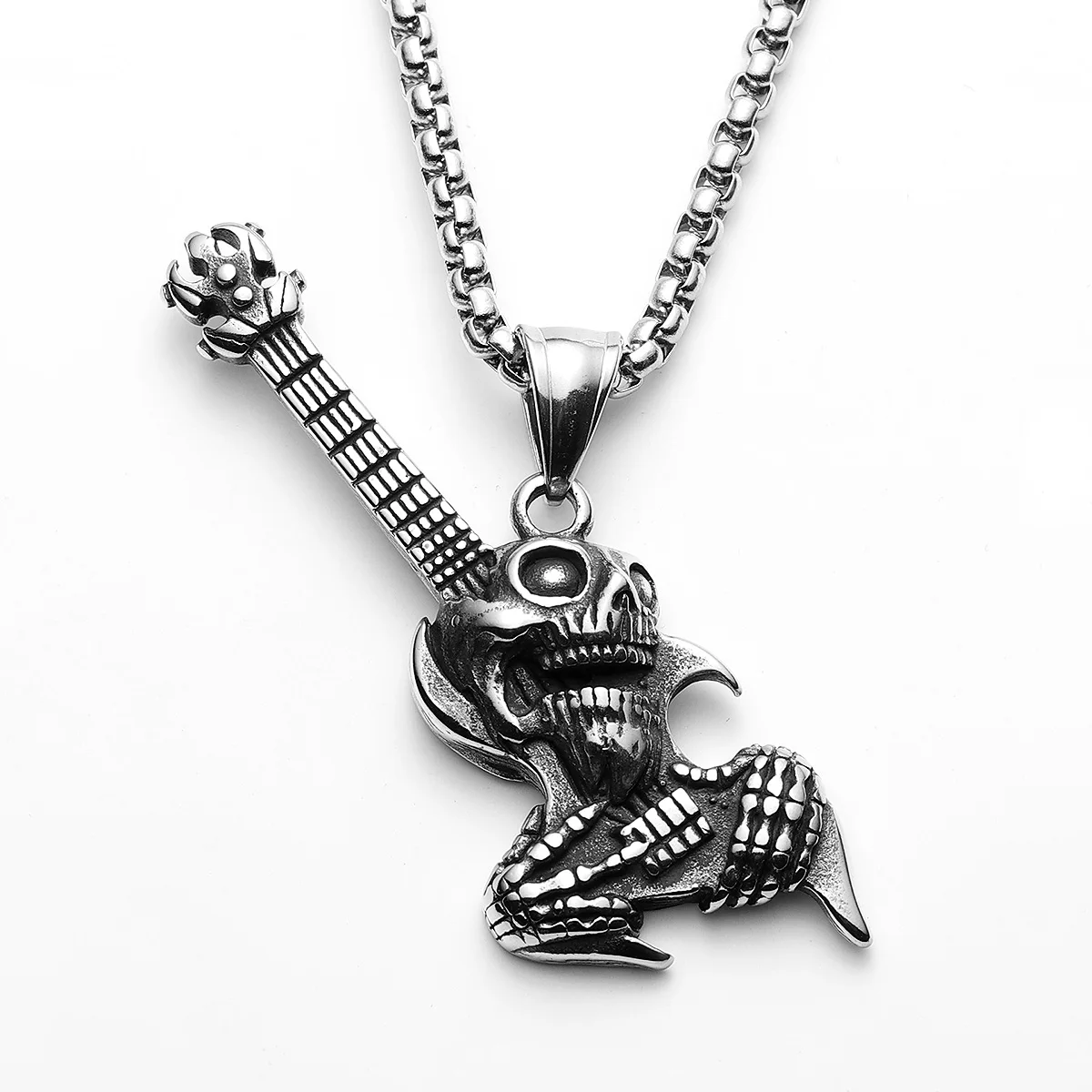 Sculpt Rings™ Skull Guitar Pendant Stainless Steel Necklace