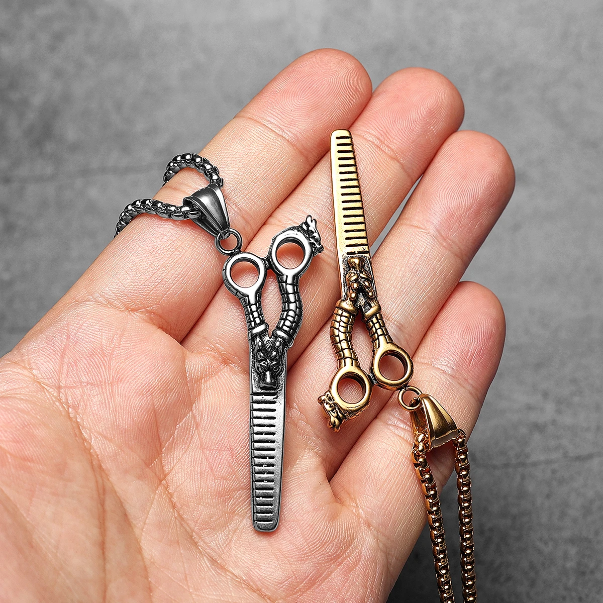 Sculpt Rings™ Dragon Barber Scissors Pendant Necklace Stainless Steel