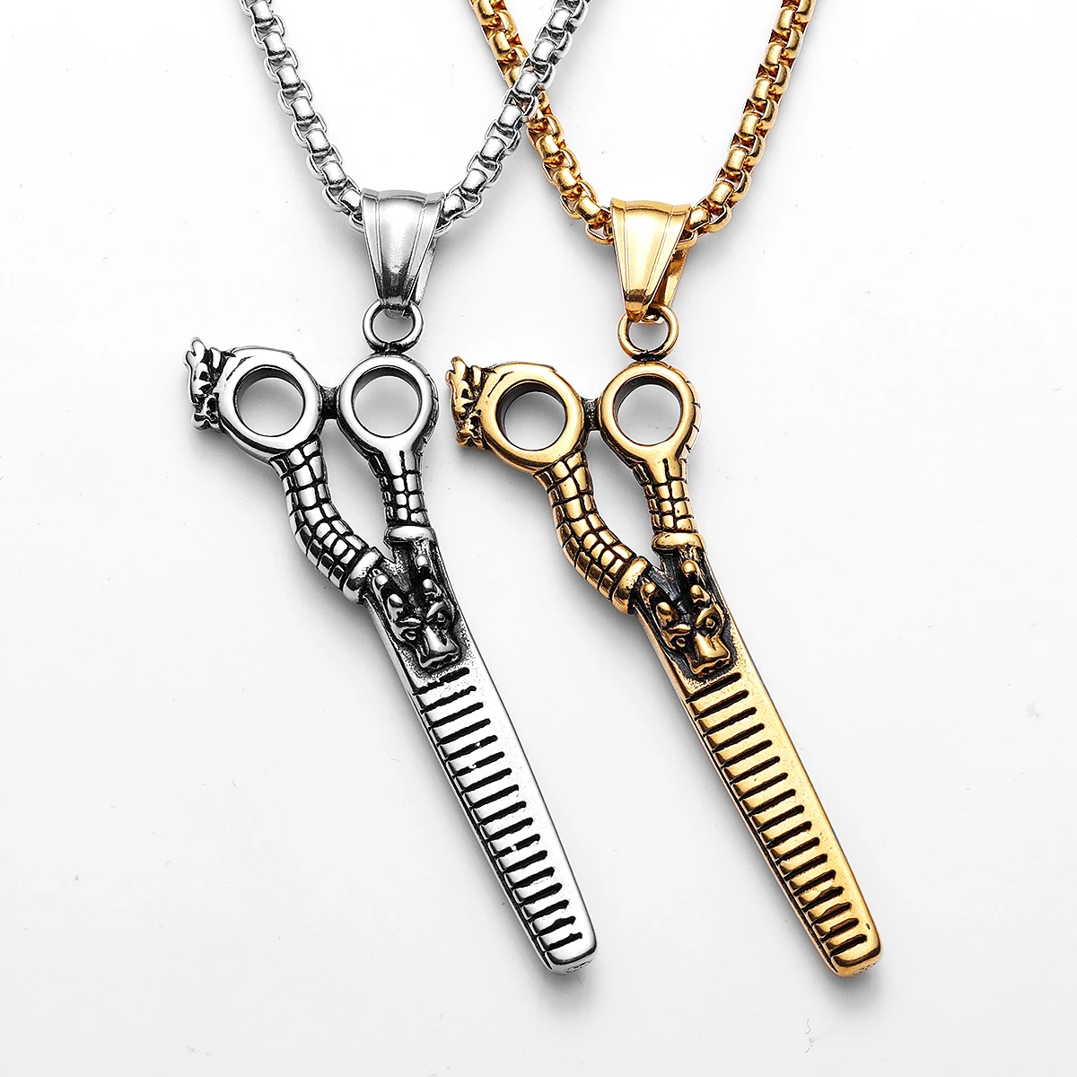 Sculpt Rings™ Dragon Barber Scissors Pendant Necklace Stainless Steel