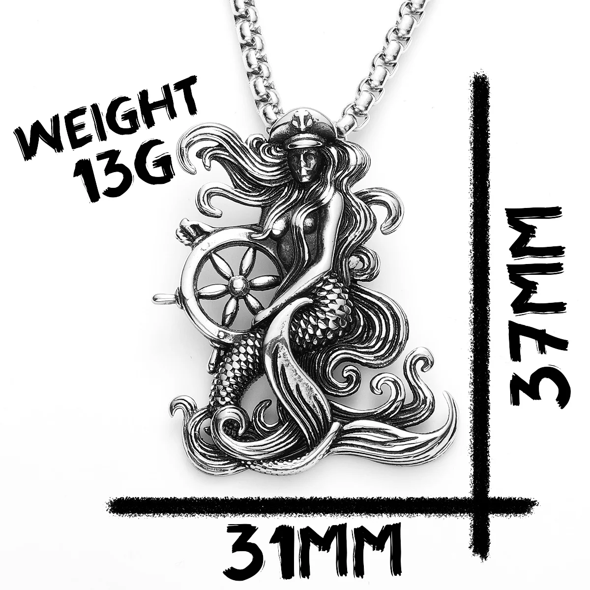 Sculpt Rings™ Mermaid Rudder Pendant Necklace Stainless Steel Jewelry