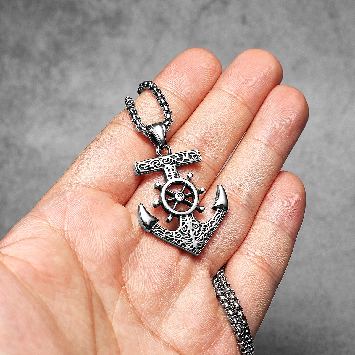 Sculpt Rings™ Anchor Rudder Stainless Steel Pendant Necklace