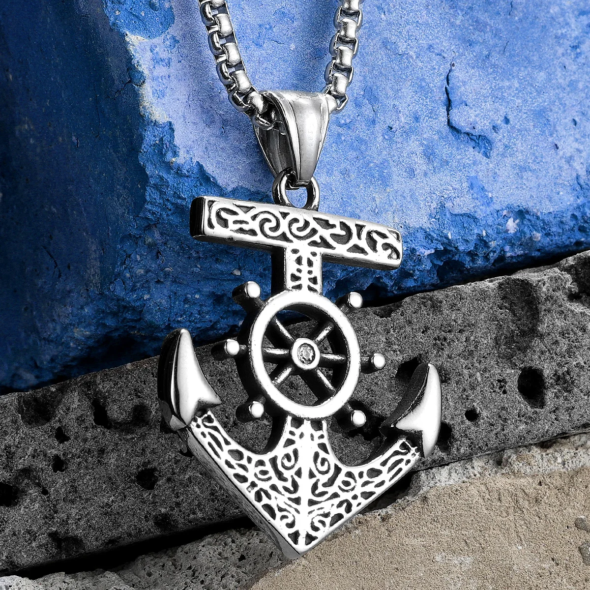 Sculpt Rings™ Anchor Rudder Stainless Steel Pendant Necklace