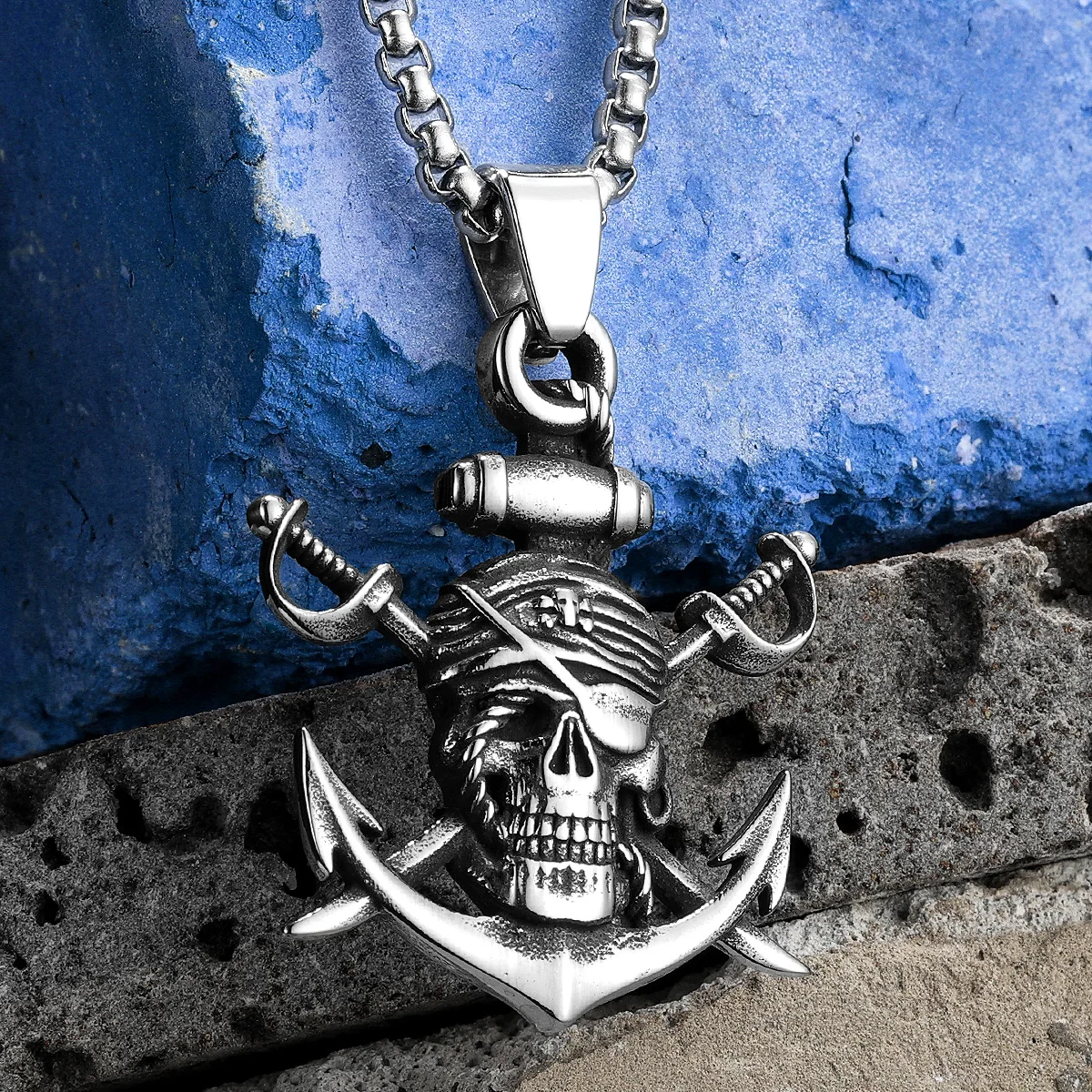 Pirate Skull Anchor Stainless Steel Jewelry Men Necklaces With Pendant for Male Women Punk Hip Hop Accessories Gifts Wholesale