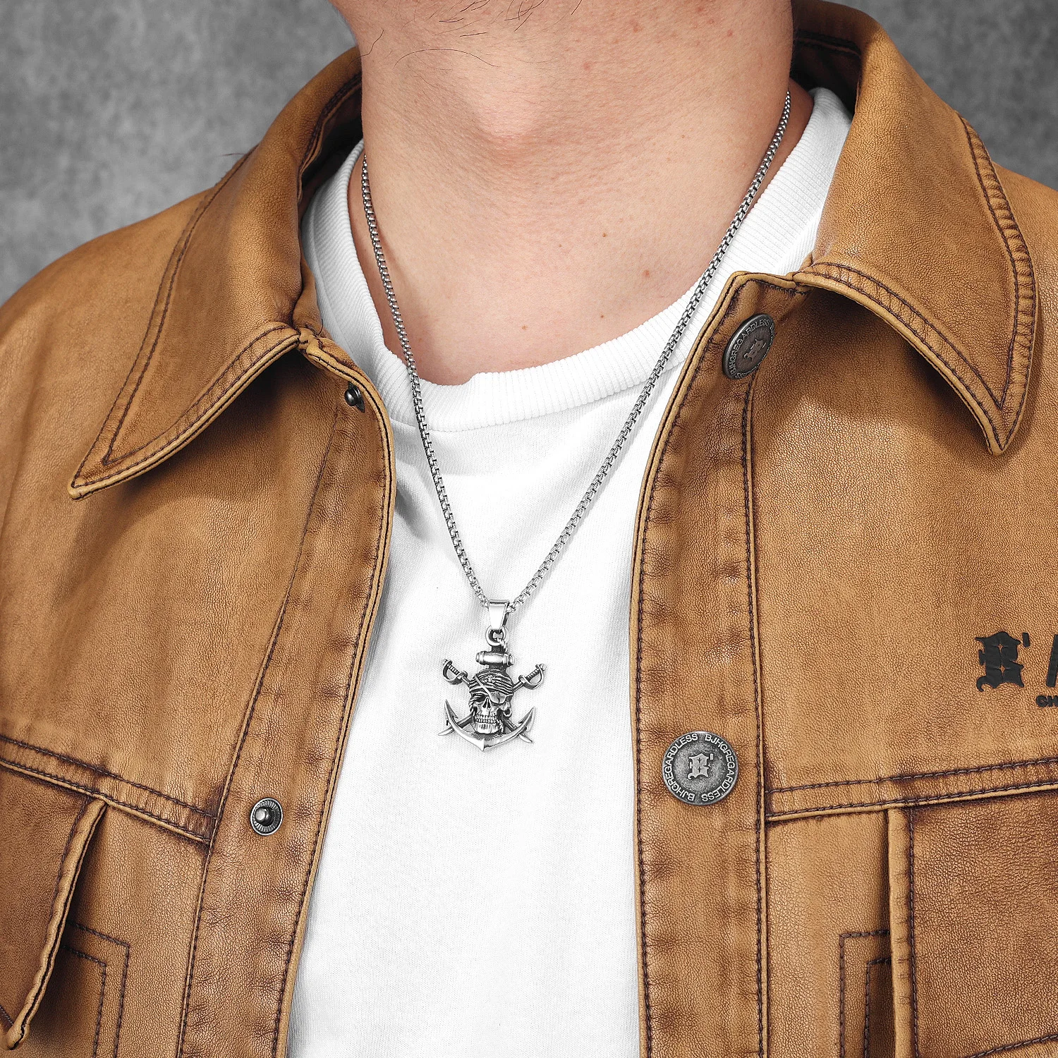 Pirate Skull Anchor Stainless Steel Jewelry Men Necklaces With Pendant for Male Women Punk Hip Hop Accessories Gifts Wholesale