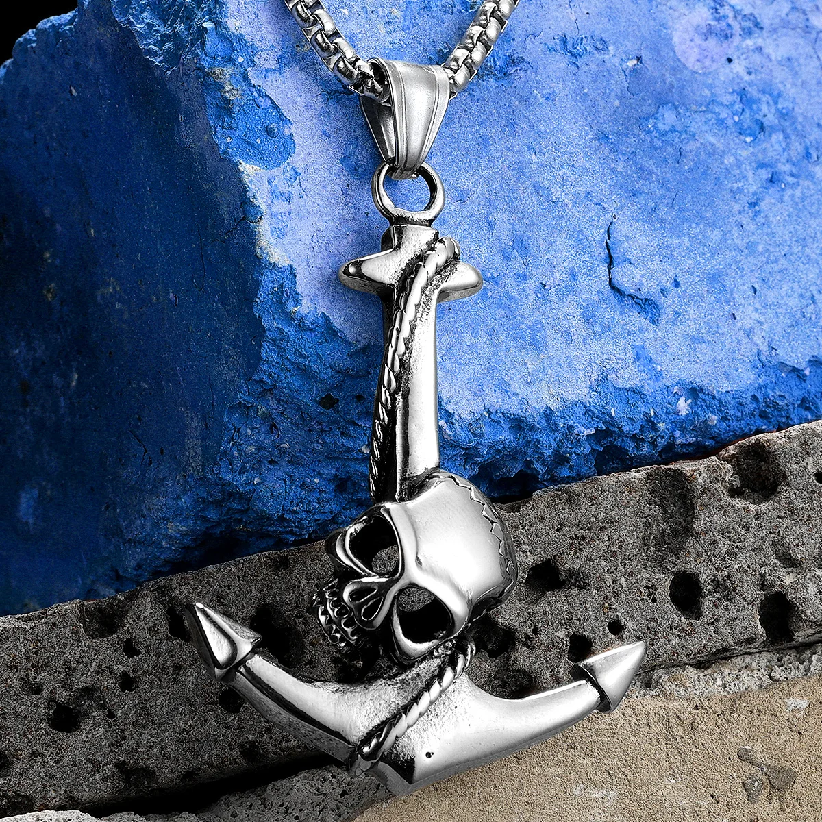 Sculpt Rings™ Skull Anchor Amulet Pendant – Bold Stainless Steel Necklace for Men